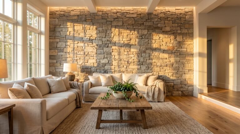 Why a Stone Wall Living Room Feels Like Coming Home — And How to Actually Get That Look