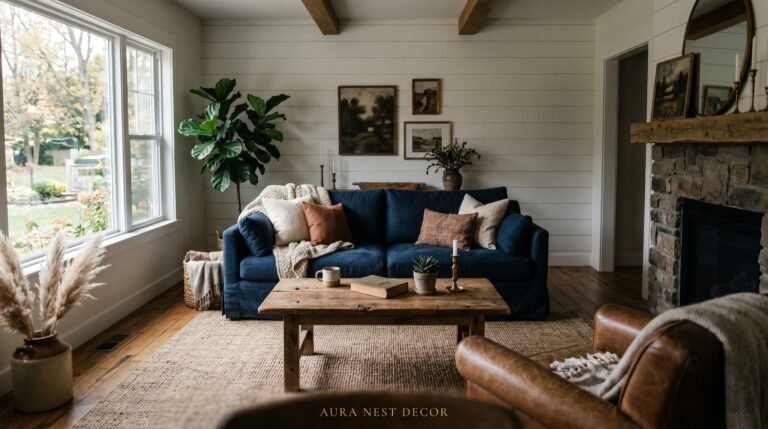 Why Navy Blue Is the Secret the Best Modern Farmhouse Living Rooms Have Been Keeping