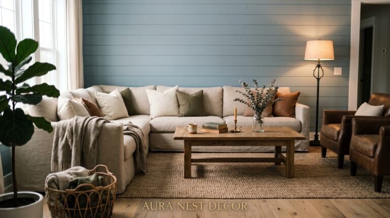 The Blue That Makes a Modern Farmhouse Living Room Look Like It Was Always Meant to Be