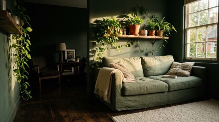 The Green Living Room Makeover That Made My 600 Square Foot Apartment Feel Like a Real Home