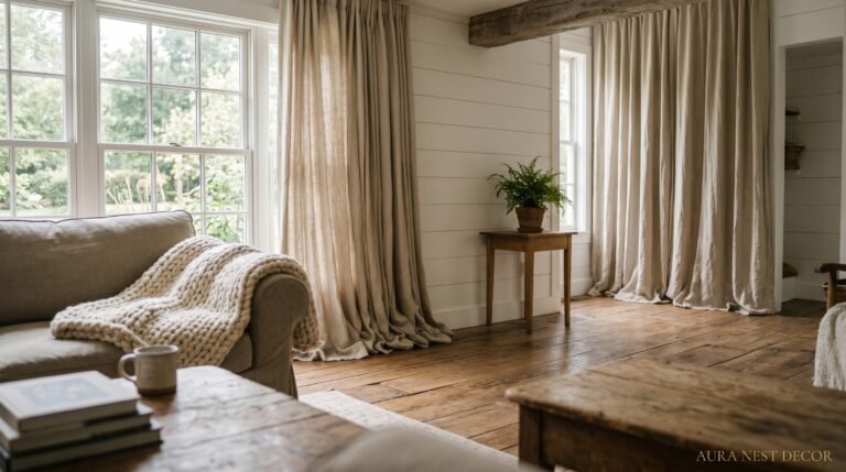 Farmhouse Curtains That Actually Make Your Living Room Look Pulled Together (Not Like a Barn)