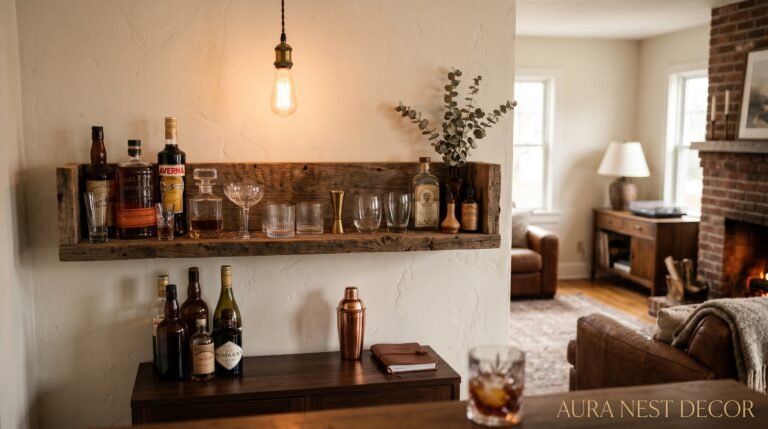 The Rustic Living Room Bar That Made Me Forget Bar Carts Even Existed