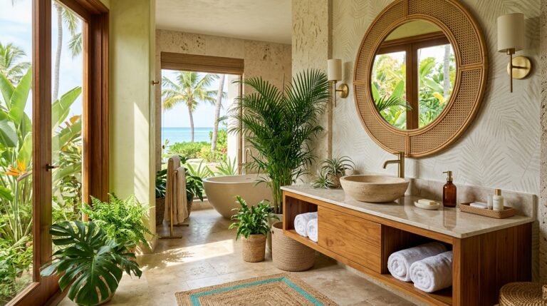 I Found Tropical Bathroom Decor Ideas That Feel Like a Vacation Trap