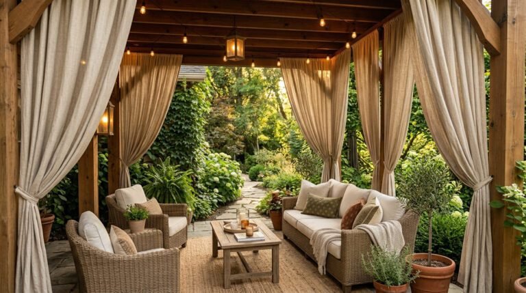 12 Backyard Patio Curtain Ideas That Make Outdoor Spaces Feel More Private and Cozy